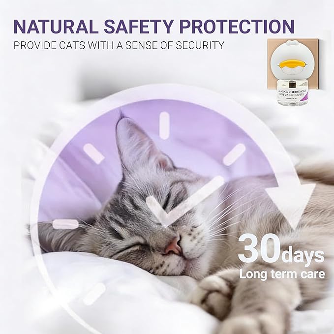 Cat Calming Diffuser,Kit with 2 x 30-Day Refill,Premium Cat Pheromones Calming Diffuser for Stress,Natural Anxiety Relief for Cats,Stops Scratching & Urine Spraying,Safe for Multi-Cat Homes(2 Count)