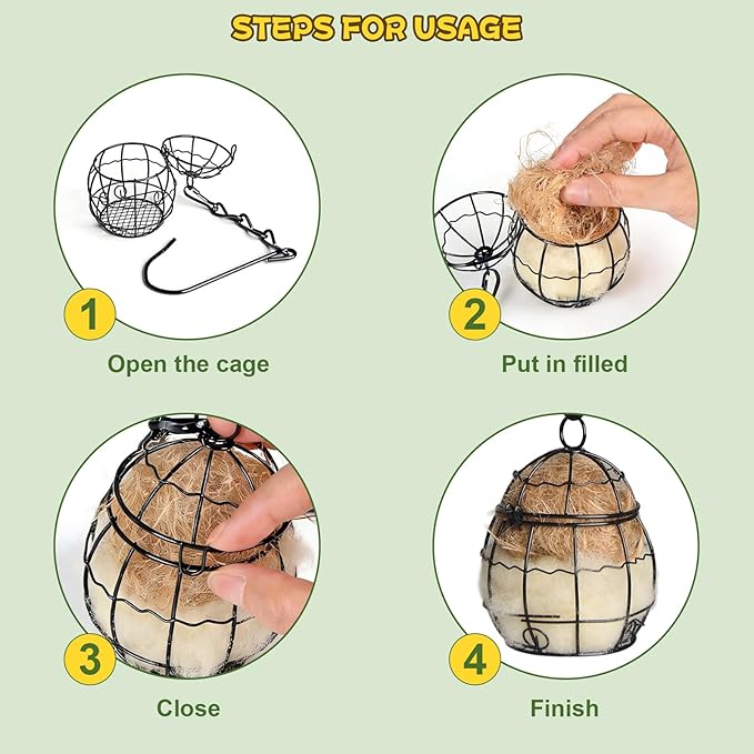 3PCS Bird Nesting Material, Refillable Hummingbird Nesters Cage Holder with Wool Material for Wild Birds Nesting Station, Nesting Balls for Bird Lover Gifts, Bird Watching Gifts for Outdoor Patio