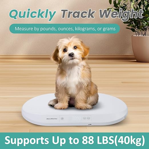 MaxWorks Multi Function Digital Scale 88 lb Capacity Pet Scale for Dogs and Cats Accurate Infant and Toddler Growth Scale Shipping Scale with Backlit Display and Tare Function (51075)