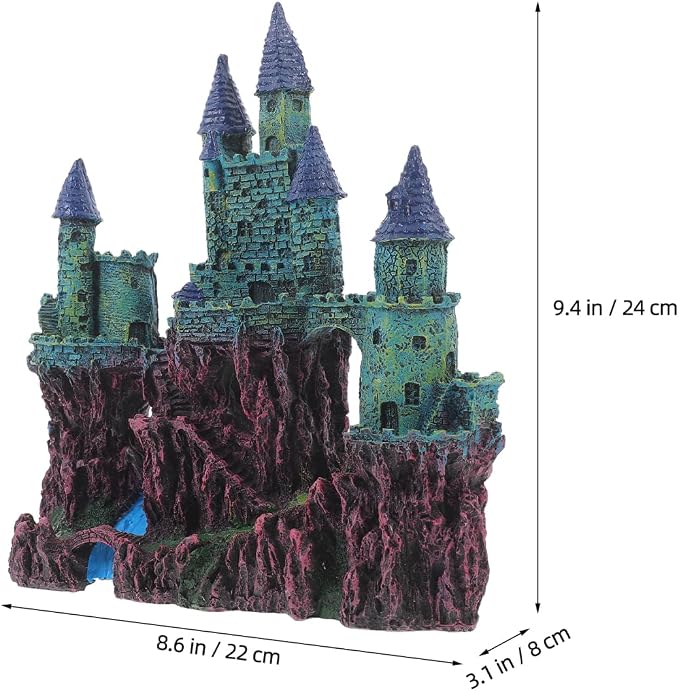 Ipetboom Fish Tank Landscaping Castle Miniature Ornaments Aquarium Ornament Aquarium Castle Decor Simulation Rockery Castle Decor Amphibian Hideout House Statue Set Resin Earth Tones