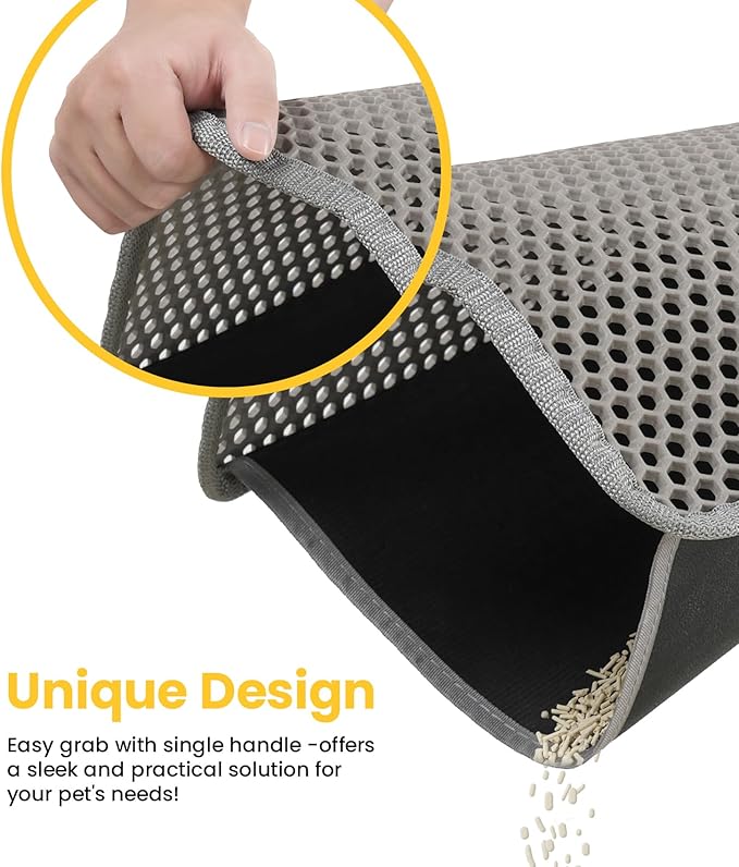 Cat Litter Trapping Mat, 27"x19" Universal Fit Litter Box Floor Mat, Hexagon Grids & Anti-Leak Base, Machine Washable, Non-Slip Kitty Mat for Most Homes, Gray