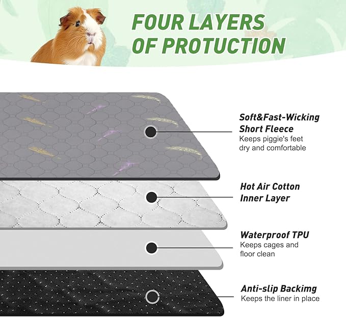 2Pcs Guinea Pig Cage Liners,Guinea Pig Fleece Cage Liners48''X48'' Super Absorbent Washable Pee Pads Reusable for Rabbit Hamster Chinchilla