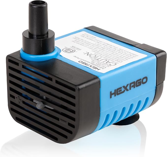 Hexago Small Fountain Pump, 80GPH (4.2W 300L/H) Mini Submersible Pumps, 3 Outlet Adapters, Submersible Water Fountain Pumps for Aquariums, Fish Tank, Tabletop Fountain, Pet Fountain and Hydroponics
