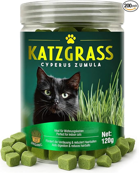 Cat Grass Treats for Indoor Cats | Salmon & Catnip Dental Snacks | Hairball Control & Teeth Cleaning | Freeze-Dried Training Rewards