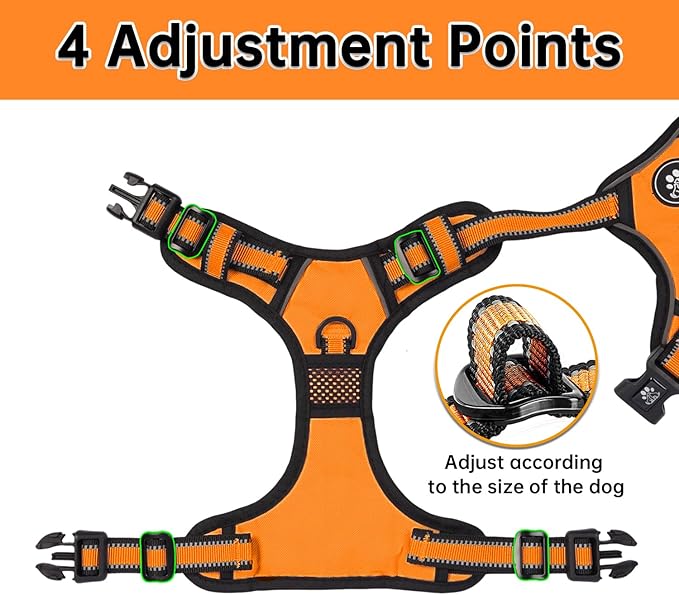 NESTROAD No Pull Dog Harness,Adjustable Oxford Dog Vest Harness with Leash,Reflective No-Choke Pet Harness with Easy Control Soft Handle for Small Medium Dogs(Medium,Orange)