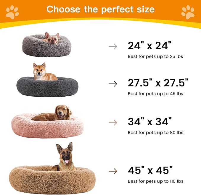 Calming Dog Bed Anti-Anxiety Donut Dog Beds for Small Medium Large Dogs,Washable Plush Fluffy Indoor Cat Kitten Round Cuddler Cushion (Dark Grey, XX-Large)