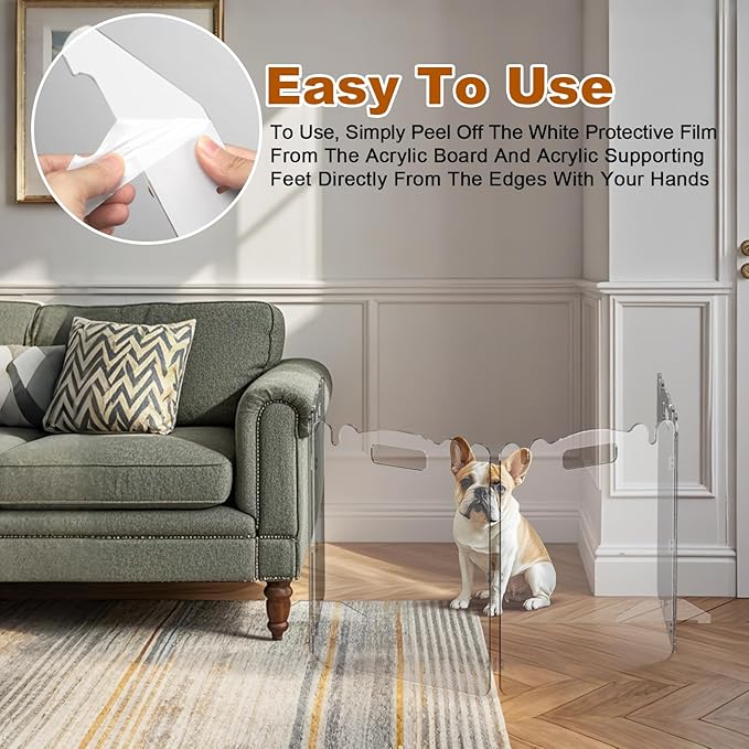Clear Acrylic Pet Dog Gate - Folding Transparent Gates for Christmas Tree Small Dogs Pets - Freestanding Foldable Tall Puppy Doggy Fence Door for Inside Indoor House Doorways Room