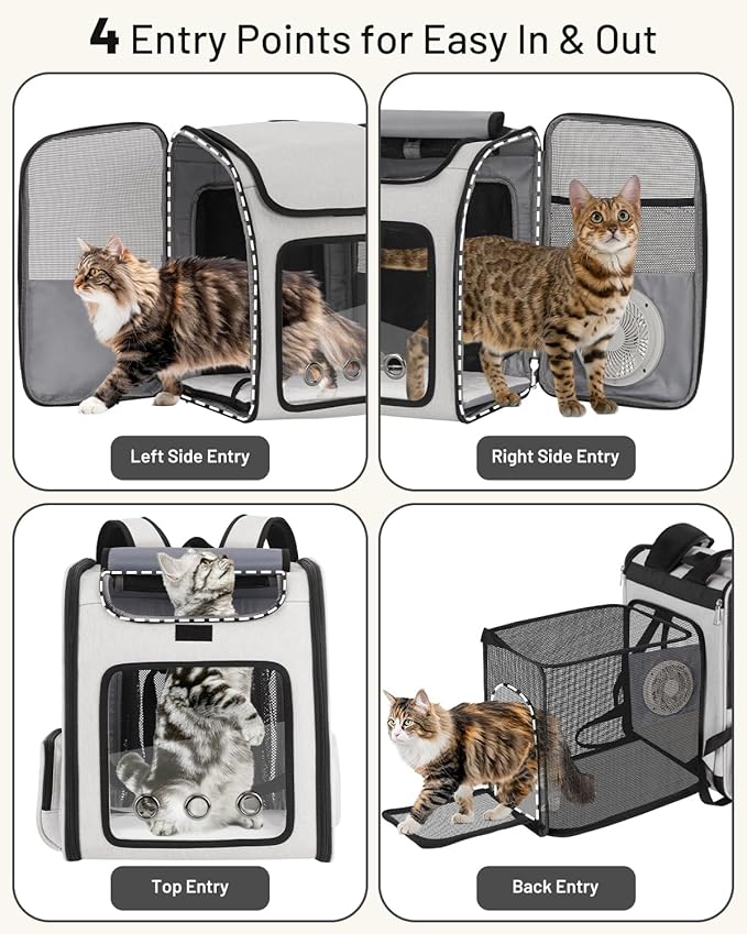 Smart Cat Backpack Carrier with Built-in Cooling Fan & Heating Pad, Expandable Pet Backpack for Cats and Small Dogs up to 16 lbs, Ventilated Travel Carrier for Hiking, Walking & Outdoor
