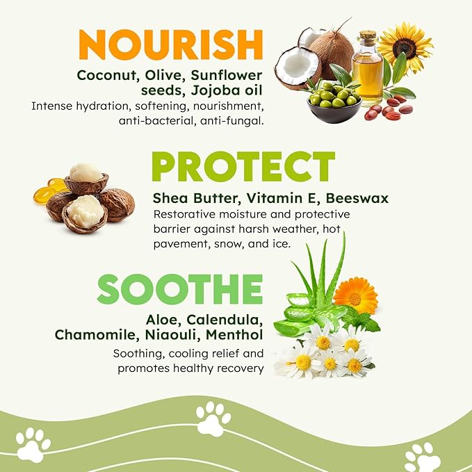 Paw & Nose Balm for Dogs & Cats - All-Natural Lick-Safe Pet Paw Balm for Cracked, Dry Foot & Noses - Soothing & Protective Salve - Horse Hoof Care 60g - 2.1 oz