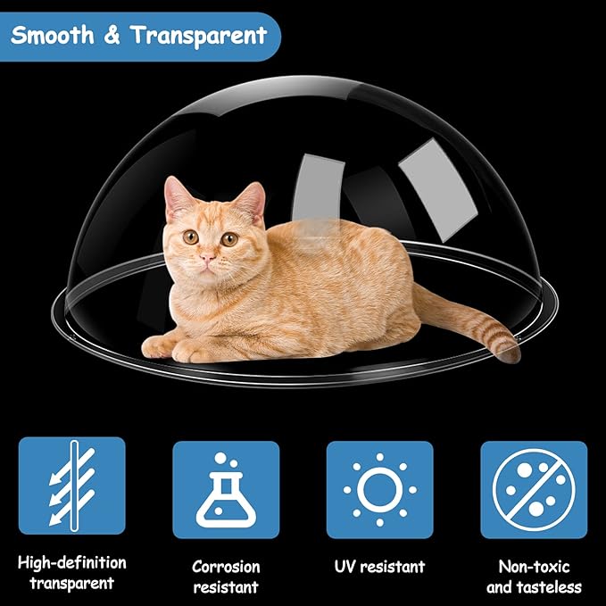 HiCaptain Dog Fence Window with Cleaning Cloth, 12.5" Acrylic Dome Window Clear Window Bubble Great for Fences, Pets House, Cat Tree, Relieves Stress, Reduced Barking, Easy Installation (1 Pack)