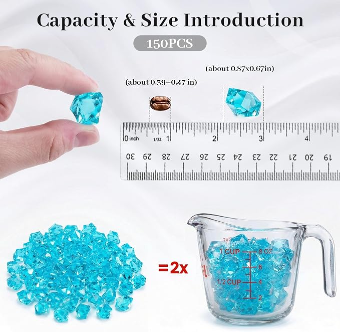 DomeStar Light Blue Fake Ice Rocks, 150 PCS Acrylic Crystal Vase Filler | Fake Diamonds for Table Centerpieces Birthday Party Decor, Fish Tanks Decor Table Scatter DIY Craft Supplies