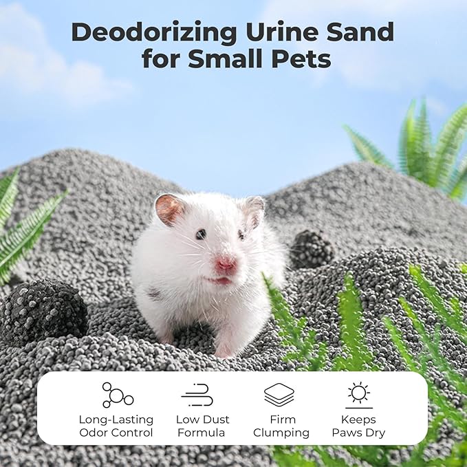 Hamster Sand Bath - Odor-Control Bathing Sand Low Dust Sodium-Based Mineral Litter with Non-Stick, Long-Lasting Odor Absorption, Dual-Use Potty Litter for Hamster, gerbils, chinchillas, and mice