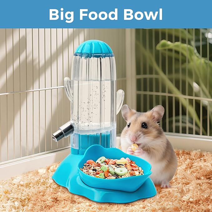 VANNON 2-in-1 Hamster Water Bottle & Food Feeder, 4.6oz/130ml Top-Fill Small Animal Cage Water Dispenser & Food Dish, BPA-Free, Anti-Leak for Hamster, Gerbil, Mouse