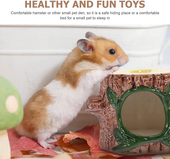 POPETPOP Ceramic Hamster Hideout, Ceramic Chinchilla House Hamster Nest Cooling House Hut Small Animal Hideout Cave Cartoon Shape Cool Down in Hot Summer