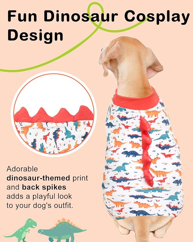 CuteBone Dinosaur Costume Dog Pajamas, Stretchy Spandex Crystal Velvet Sleepwear Coat for Small Dogs, Soft & Warm Pet Outfit Clothes for Cold Weather, Cozy Pullover Design COSP02-4XL