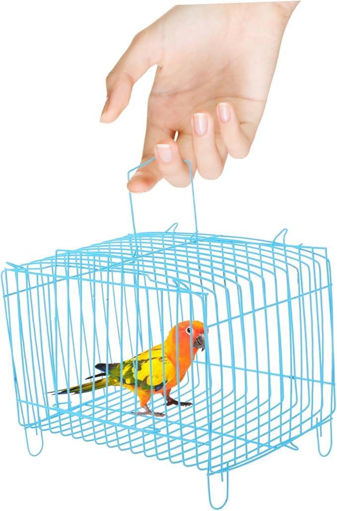 Milisten Portable Bird Carrier Travel Cage Lightweight Handheld Wire Cage for Small Birds Parrots Conures Cockatiels Breathable Design Outdoor Use 7.00X5.31X5.11 Inch