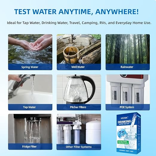 25 in 1 Home Drinking Water Test Kit, 165 Strips + 2 Bacteria Tests | Accurate Water Test Strips, Well & Tap Water Testing Kit, Tests Iron, Lead, Nitrate, Fluoride, Chlorine, Hardness, pH & More