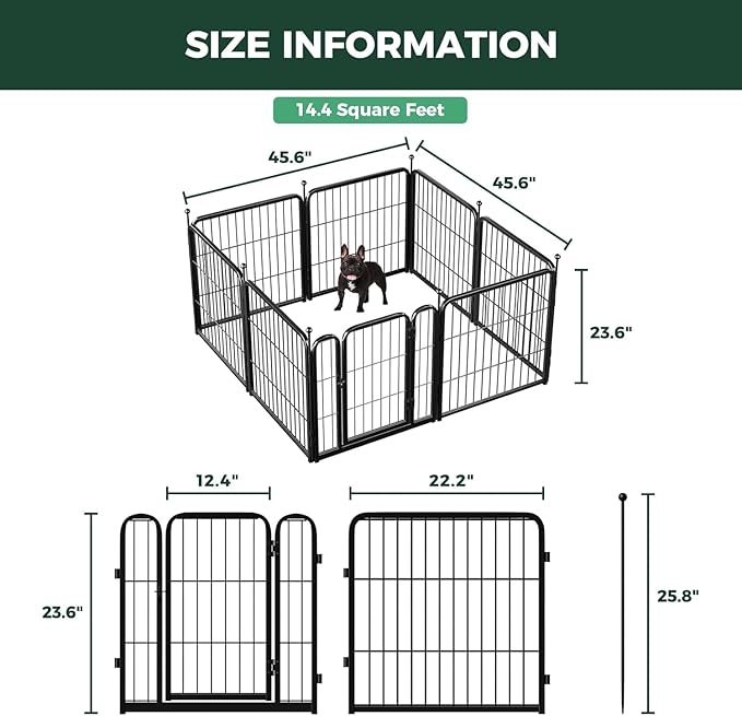 FXW Rollick Unleashed Dog Playpen for Indoor, Yard, RV Camping, 24 inch 8 Panels Dog Pen with Playpen Cover for Small and Puppy Dogs, Black│Patented