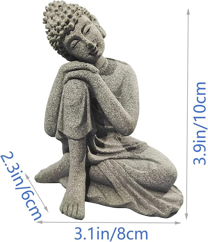 Fish Tank Buddha Statue Decorations Aquarium Decor Betta Fish Tank Accessories Ornament Small Meditating Sandstone Buda Statues for Underwater Landscaping Home Zen Decor