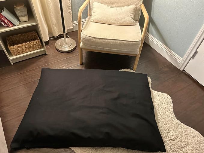 Natural Cotton Canvas Dog Bed – Raw Cotton Filled Pet Cushion Insert, Breathable Eco-Friendly Dog Mattress, Durable Washable Cover with Zipper (Black, X Large 53"x36"x5")