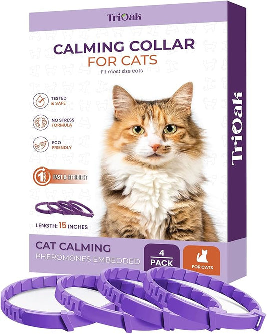 Pheromone Calming Collar for Cats: Breakaway Cat Calming Collar for Anxiety, Separation Stress, Multicat Aggression, Spraying, Meowing - for Indoor Use, Moving & Travel, 4 Pack (Purple)