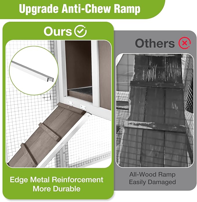 Rabbit Hutch Indoor or Outdoor, Wooden Bunny Cage with Chew-Proof Ramp, Mobile Rabbit House with Wheels, Guinea Pig Cages with Leakproof Tray and Waterproof Roof (Brown)