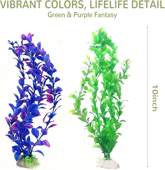 Aquarium Plants,Aquarium Decor,Fish Tank Plants Decor Accessories | 2 Pack Artificial Aquarium Plants Plastic Fake (Green,Purple)