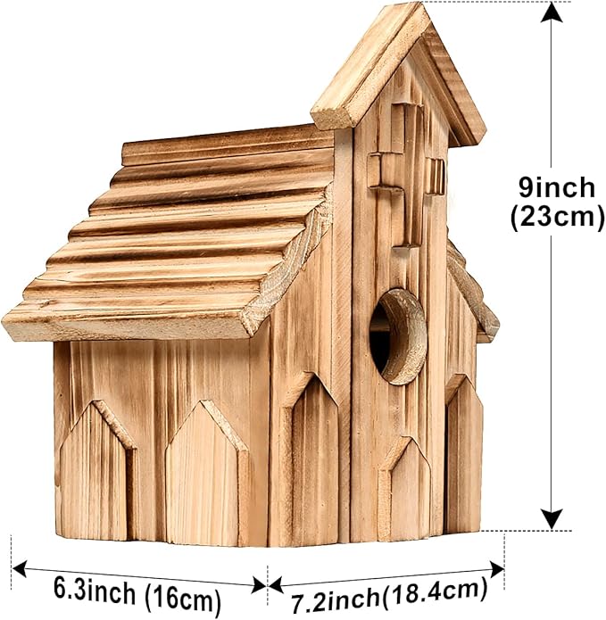 Church Birdhouse for Outside, Wooden Hanging Bird Houses, Weather-Resistant Garden Decor for Bluebird,Sparrow,Finch,Cardinal, Outdoor Bird Nest Box with Predator-Proof Entrance Hole