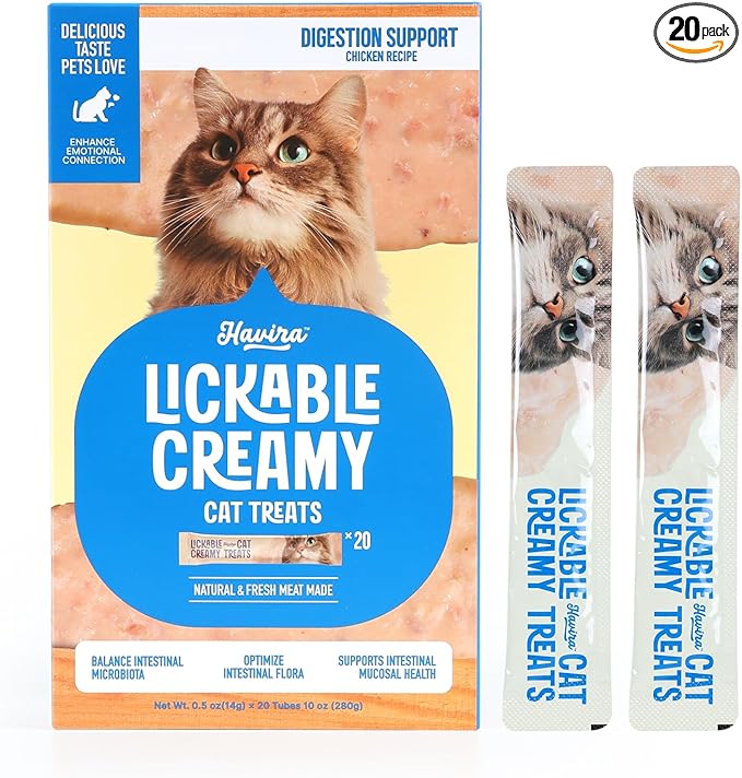 Havira Healthy Lickable Creamy Cat Treats Digestion Support – Chicken Recipe Squeeze Treats with probiotics & Lactic Cultures, Creamy Functional Snacks for Gentle Digestion & Daily Comfort, Grain Free