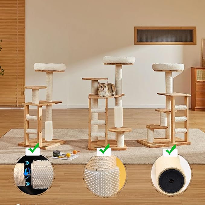 4 Pcs M8 Cat Scratching Post Replacement with Screws, 15.7×3.9-Inch Upgraded Natural Sisal and Soft-Spiked Cat Tree Replacement Parts, for Cat Tower Furniture