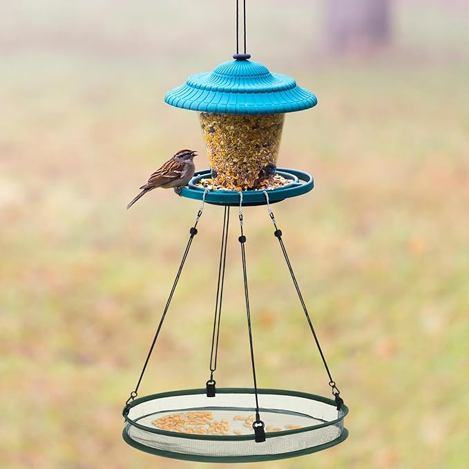 FoldTier 2 Pieces Universal Wild Bird Seed Catcher Hanging Hoop Platform Bird Seed Catcher Tray for Hummingbird Feeders Bee Feeder Outdoor Garden Accessories (20 Inch)