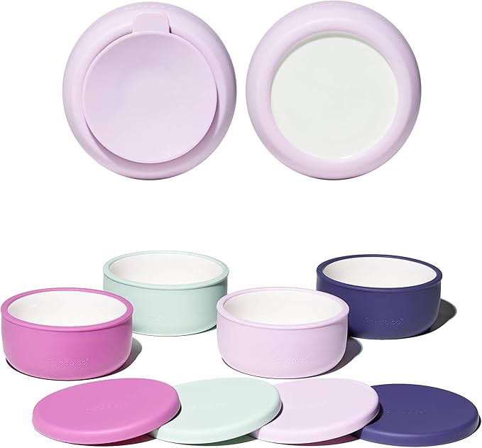 Pandaloo Porcelain Kids Bowls with Removable Silicone Sleeve & Lid – Strong Suction Base, Microwave & Dishwasher Safe, Toddler-Proof, Non-Slip Ceramic Feeding Bowls for Babies & Toddlers (Set of 4)