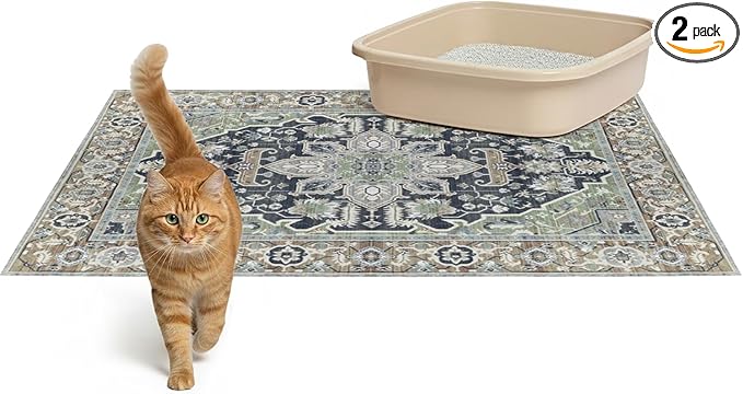 Lovewag Cat Litter Box Mats 2 Pack - Medium 28x41 Inch Machine Washable, Easy Clean, Non-Slip, Waterproof Mats for Indoor Cats - Kitty Litter Mess Control & Pet Urine Floor Protection - (Sage Forest)