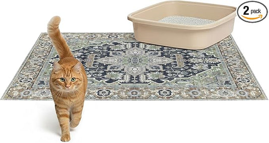 Lovewag Cat Litter Box Mats 2 Pack - Medium 28x41 Inch Machine Washable, Easy Clean, Non-Slip, Waterproof Mats for Indoor Cats - Kitty Litter Mess Control & Pet Urine Floor Protection - (Sage Forest)