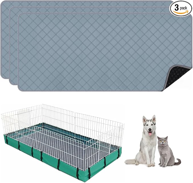 3 Packs Washable Guinea Pig Cage Liners, Waterproof Guinea Pig Pee Pads Reusable Absorbent Bedding Anti Slip Mats for Small Animals Bunny Rabbit Hamster (47 x 24in)