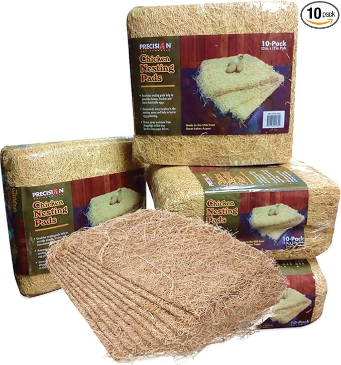PRECISION PET Chicken Nesting Pads by Petmate – 13” x 13” Premium Chicken Bedding Fit Most Nesting Boxes – 10 Pack,Beige, Made in USA