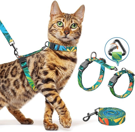 Halypet Cat Harness and Leash Set, Escape Proof [3 in 1 Adjustable & Lightweight] Cat Harness, Soft Comfortable Kitten Harness for Large Cats Safe, Easy to Wear (Hawaii Green, Medium)