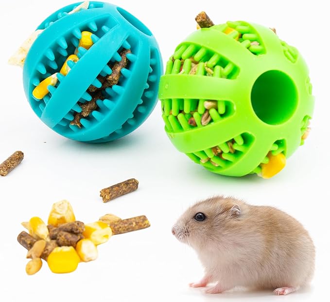 FlidRunest Hamster Foraging Ball Toy Puzzle, 2 PCS Hamster Treat Ball for Teething, Small Animals Slow Feeder, Food Hide Treat Dispensing Snuffle Game Interactive Toy for Guinea Pig, Rat