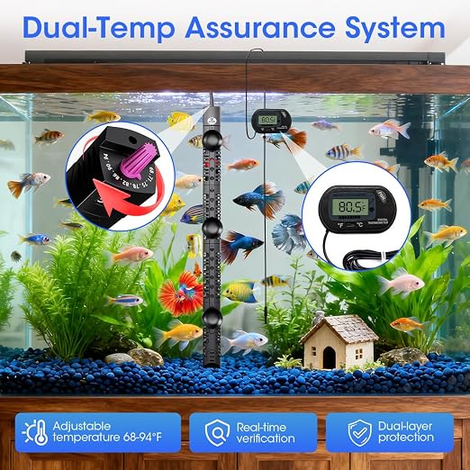 MQ Submersible Aquarium Heater Auto Thermostat, 300W Fish Tank Heater for 35-60 Gallon with LCD Digital Aquarium Thermometer, Shatter-Proof and Blast-Proof