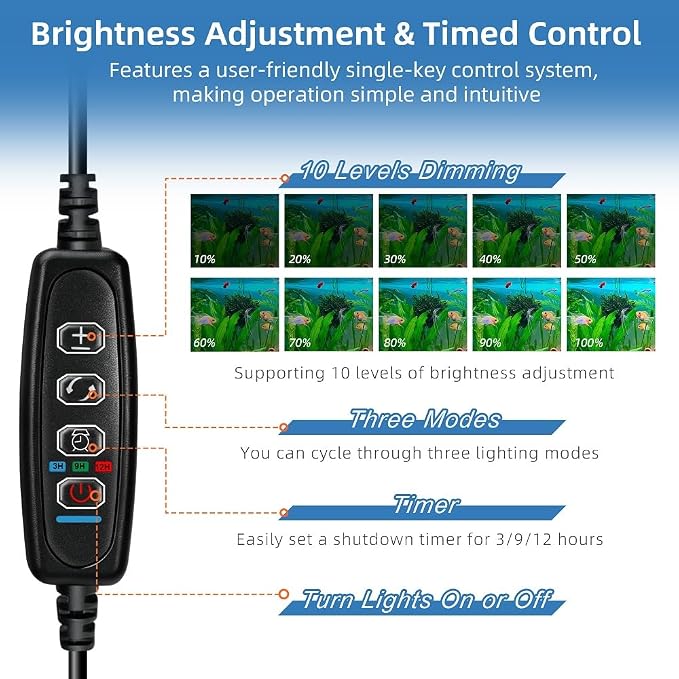Clip on Aquarium Light Mini Fish Tank Light Timing USB Moving Lamp with Dimmable 3 Modes for 1 to 5 Gallon Nano Tanks