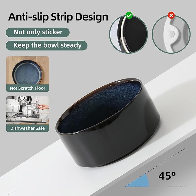 Havniva Ceramic 8.2inch Raised Dog Bowl with Stand for Large- Breed Dogs, Pet Food and Water Feeder (Double Bowl with Stand - Starry Sky)
