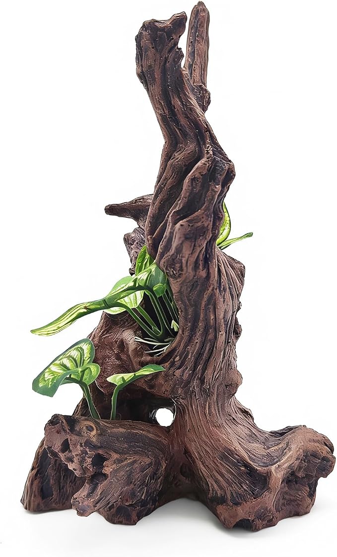 Resin Simulation Driftwood Aquarium Decor, Fish Tank Landscape Ornament Hideout for Betta Goldfish Amphibians Reptiles Rest Play Accessories