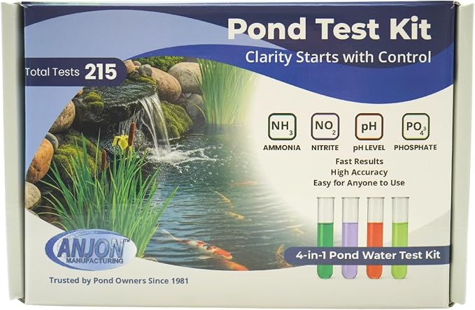 Half Off Ponds 4-in-1 Water Quality Test Kit | 215 total tests, Measures pH and Ammonia, Nitrite, Phosphate, Glass tubes, Freshwater aquariums