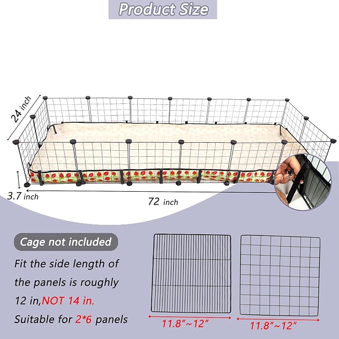 Guinea Pig Cage Liner，Washable Waterproof Oxford Cloth Cage Liners for Small Animals,Hamster Chinchilla Hedgehog Rabbit and Other Small Animals Not Include Cage (24x72 inches)
