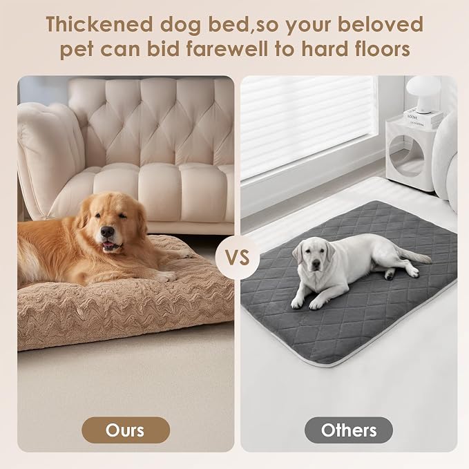 EHEYCIGA Washable Large Dog Bed for Crate 35x23 Inch, Kennel Pad for Dogs Up to 45 lbs, Plush and Comfy Pet Sleeping Mat, Camel