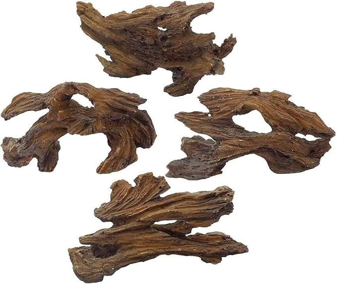 Tfwadmx 4 Pcs Aquarium Resin Driftwood Decoration Log Fish Tank Cave Hideout Wood Decor Freshwater Betta Ornament Aquarium Decorations