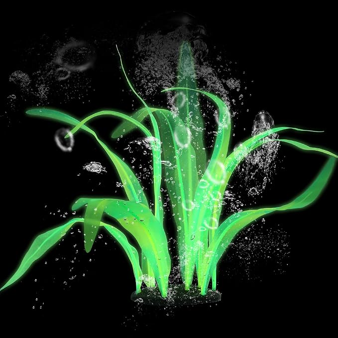 Styquenzer Silk Aquarium Plants, 7 Inch Tall Floating Glowing Decoration Plant Simulation Artificial Aquarium Plant Silk Fish Plants for Betta Fish Tank Decor Accessories, Green
