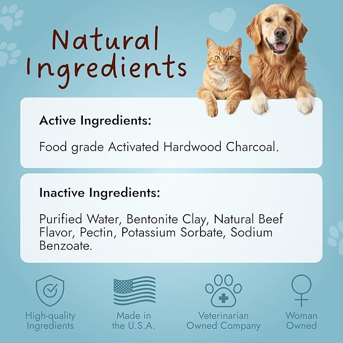 Pet Vet Flavored Activated Charcoal Gel for Dogs & Cats (60ml Bottle, 2 Pack), Dog First Aid Activated Charcoal, Absorbs Toxins, Supports Poisoning, & Gas Relief, Emergency Pet Dog Supplies (Beef)
