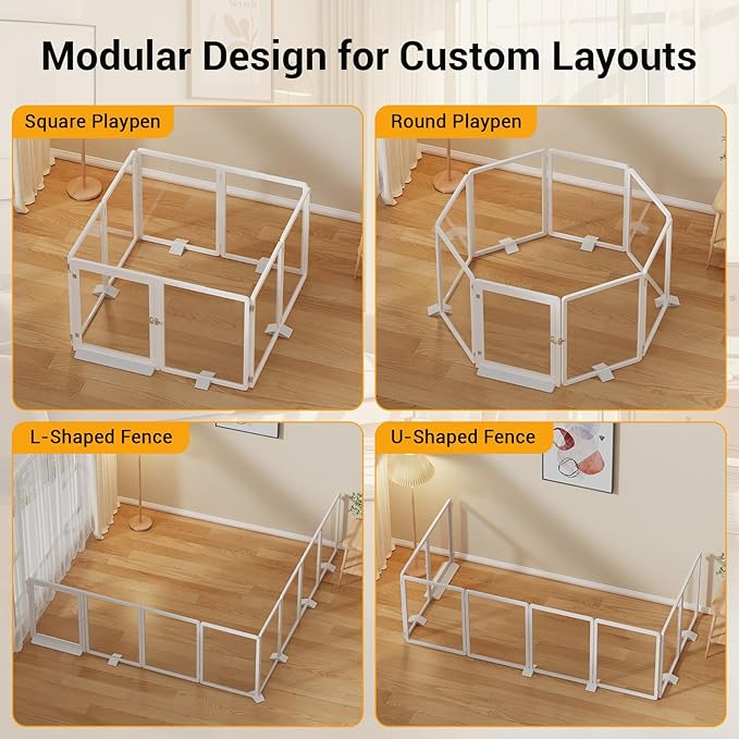 Clear Acrylic Pet Playpen, 25.6" H Transparent Dog Fence with Support Feet, Sturdy & Stylish Indoor Enclosure for Puppy, Cat, Rabbit, Easy to Assemble & Clean