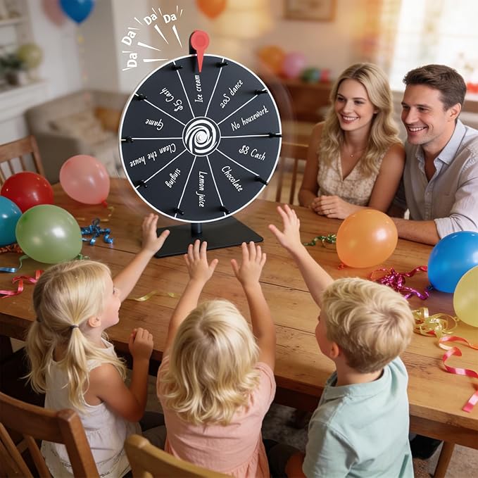 12 Inch Prize Wheel with Stand - Portable Spinning Wheel for Parties, Classroom Games, Carnival Prizes, Spin The Game with Dry Erase Marker & Eraser